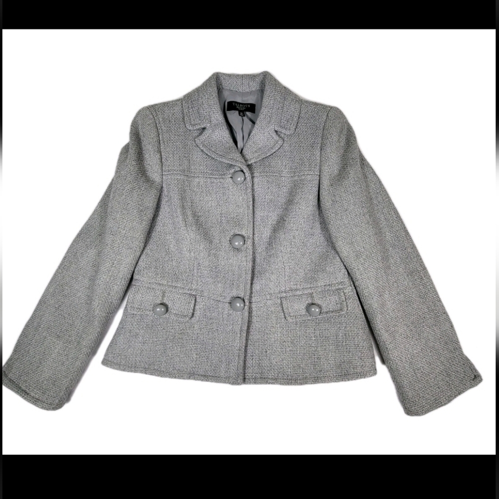Talbots "The Grace Fit" Wool Blend Gray Woven Jacket Size 6 Petite Classic City